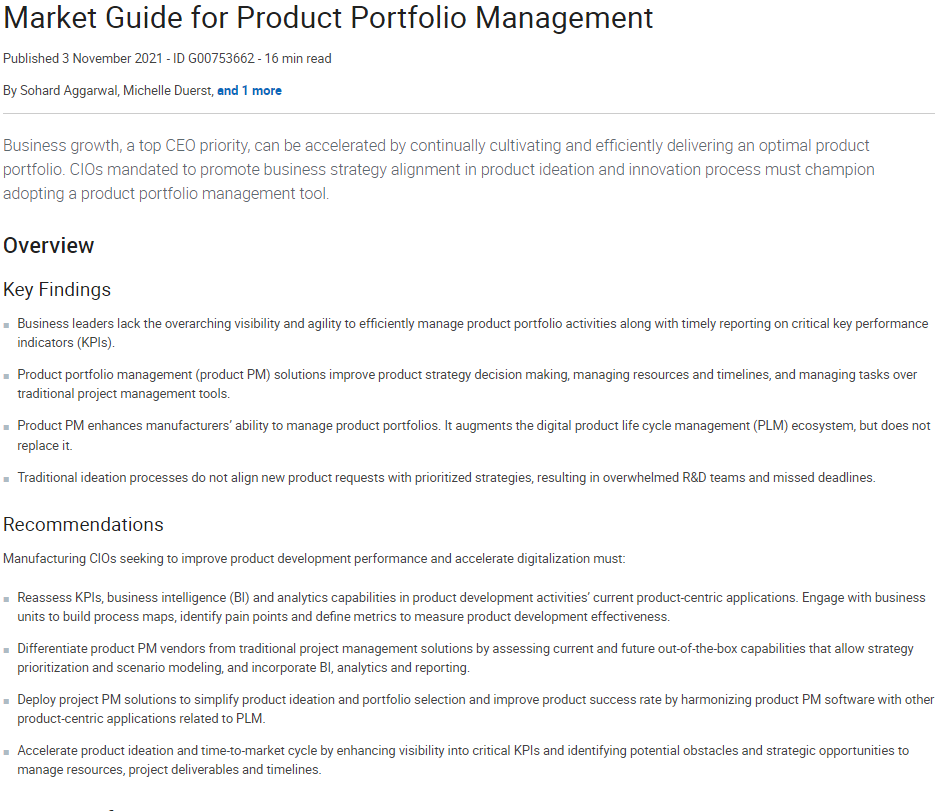 2021 Gartner® Market Guide for Product Portfolio Management